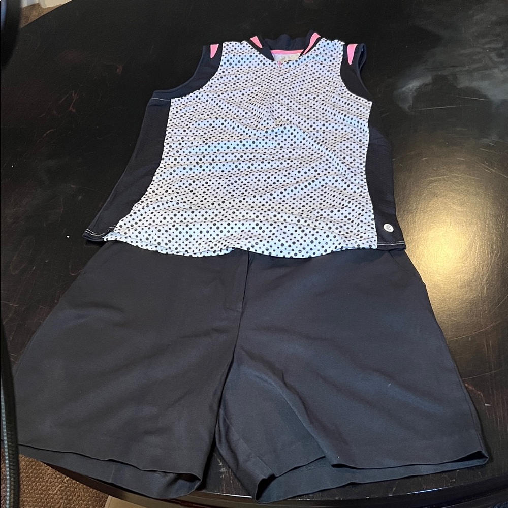 Bette and Court Women’s Golf Polka Dot Sleeveless Top w/ Black Short